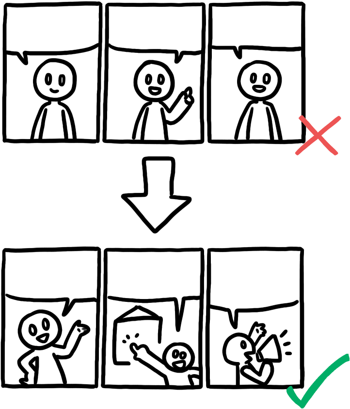 3 panels of the same pose is changed into three panels with different poses