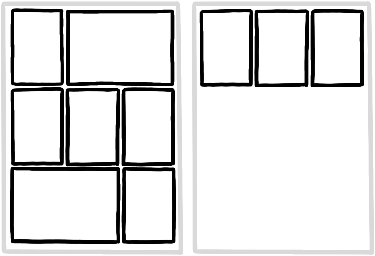 Double page where on second page is one row of three single panels